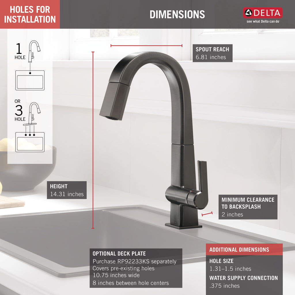 Delta 9993KSDST Pivotal Bar Faucet with Pulldown Spray Black Stain