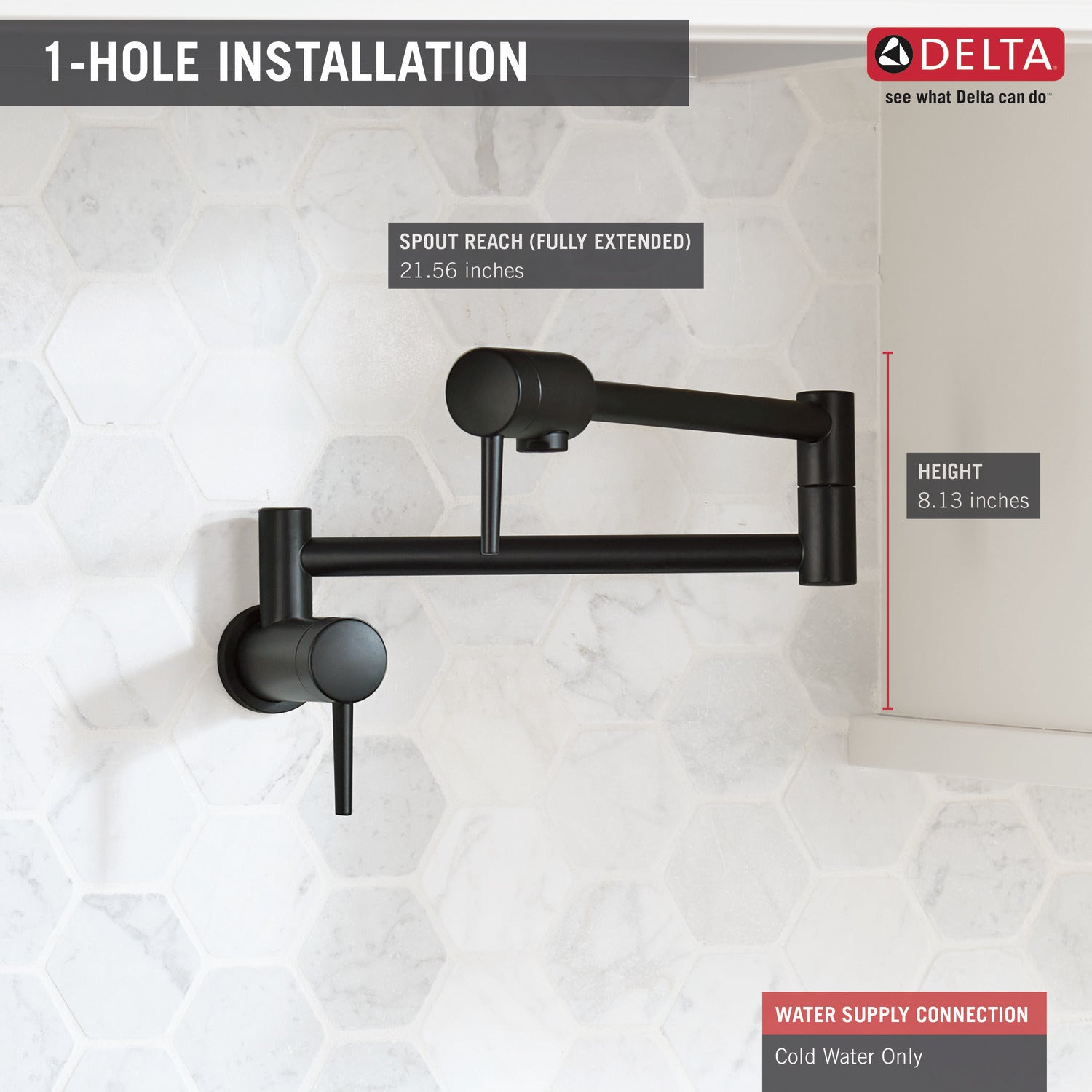 Delta 1165LFBL Contemporary Pot Filler Matte Black Plumbing Online Canada
